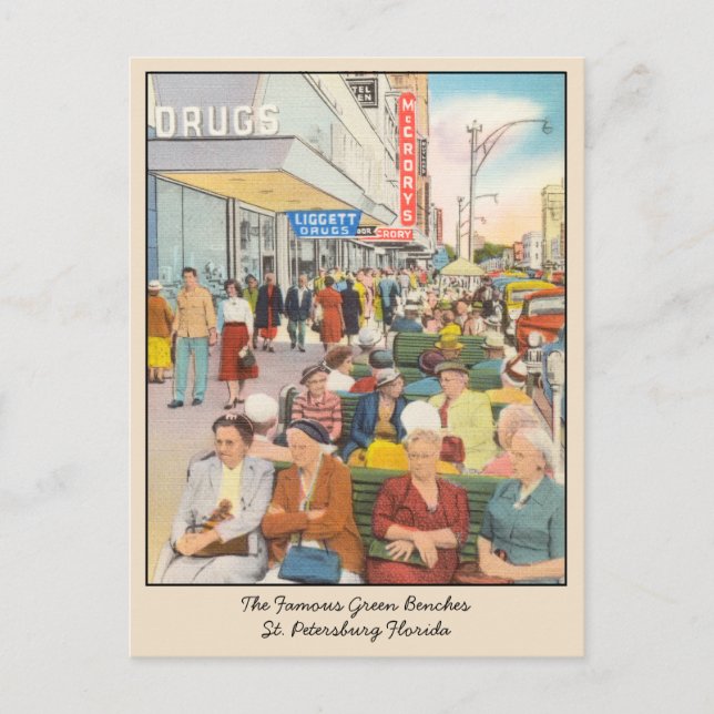 St Petersburg Florida Gröna Bänkar Postkort Vykort (Framsida)