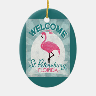 St Petersburg Florida Rosa Flamingo Retro Julgransprydnad Keramik