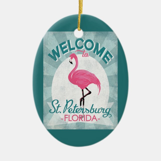 St Petersburg Florida Rosa Flamingo Retro Julgransprydnad Keramik (Framsidan)