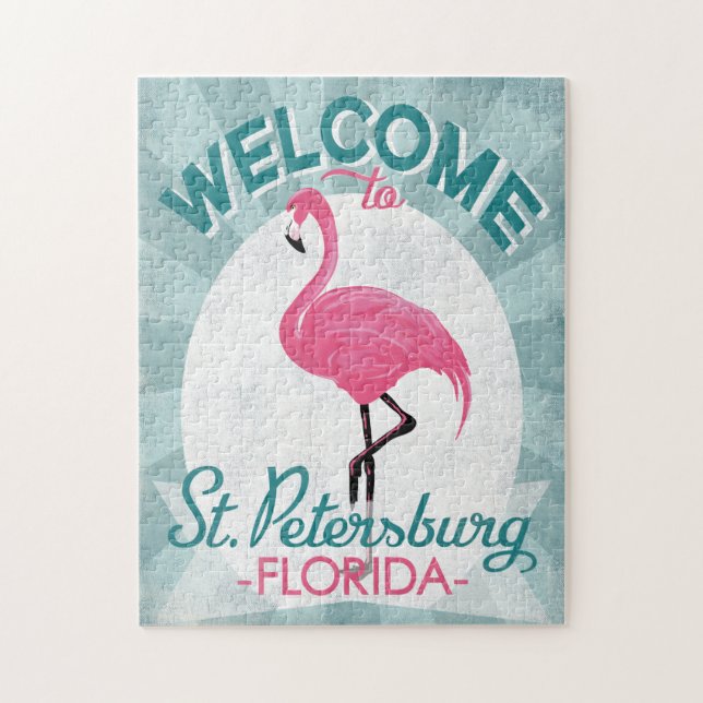 St Petersburg Florida Rosa Flamingo Retro Pussel (Vertikal)