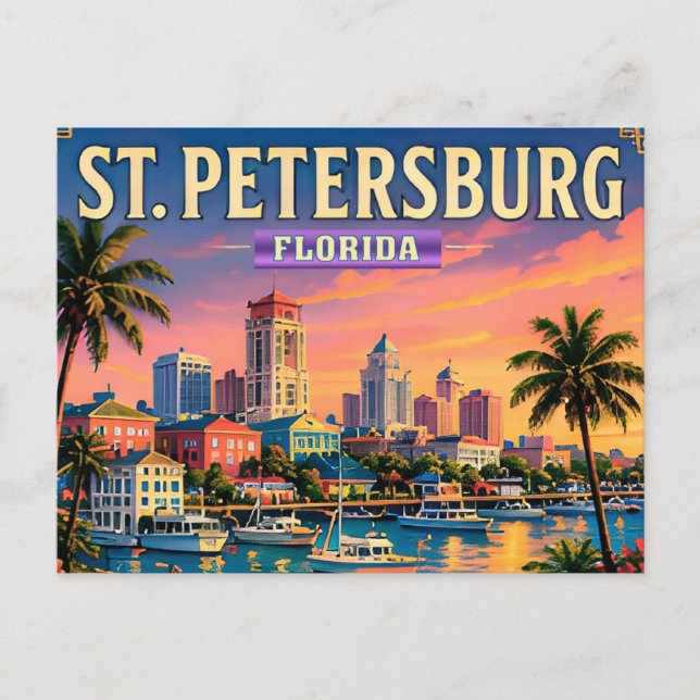 🌴 St Petersburg Florida Vattenfrontvy Vykort (Framsida)