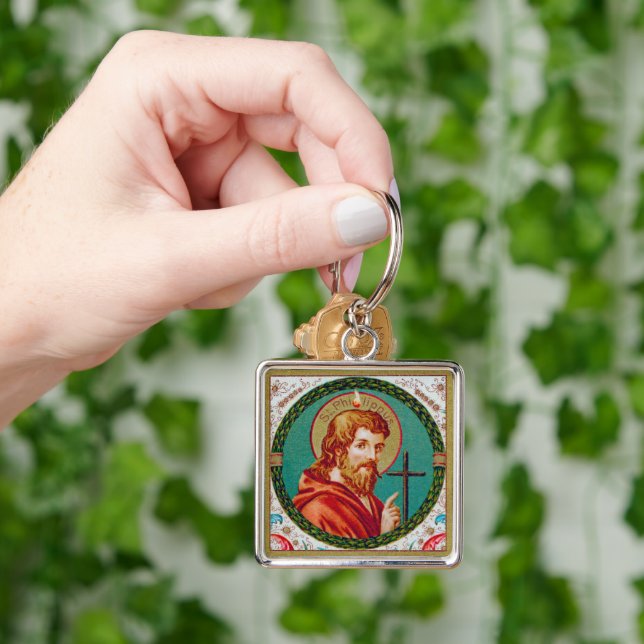 St. Philip the Apostle (JMAS 10) Fyrkantig Silverfärgad Nyckelring (Hand)