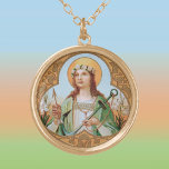 St. Philomena (BK 005) Guldpläterat Halsband<br><div class="desc">Image Kredit (BK 005): Antique image of St. Philomena from a late 1800-taltidigt chromolithographic devotional print,  ursprungligen publicerad av B. Kühlen,  Mönchengladbach,  Tyskland,  från designerns privata samling av religiösa ephemera.   Feast: 11 augusti</div>