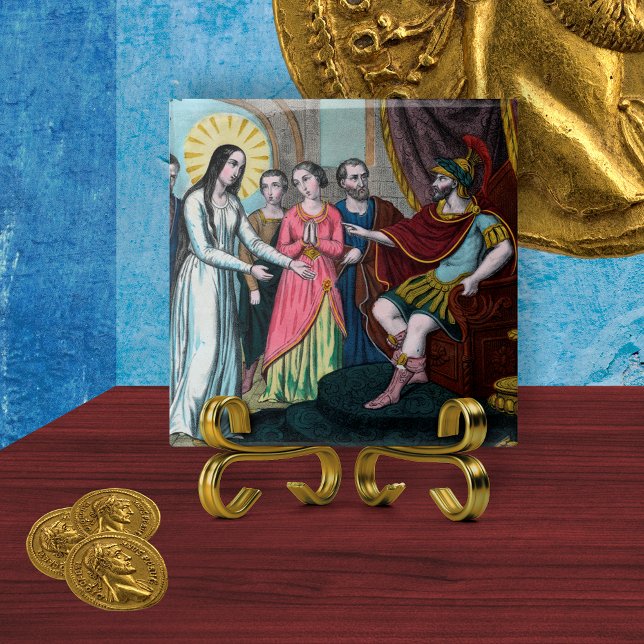 St. Philomena har testats före kejsar Diocletian Kakelplatta (Skapare uppladdad)