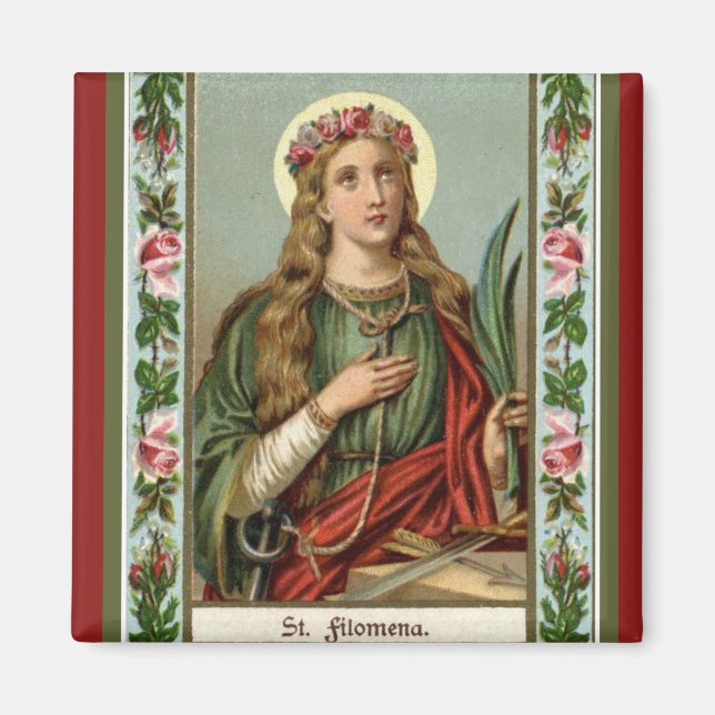 St. Philomena Rosa ros Handflatan Cord Magnet (Framsidan)