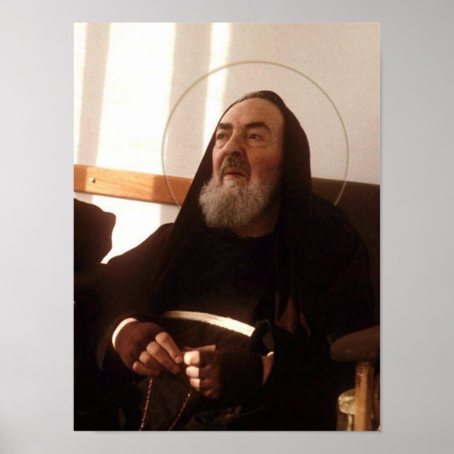 St. Pio som ber Heligan Rosary. Poster (Framsidan)