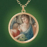 St. Raphael the Archangel (M 012) Guldpläterat Halsband<br><div class="desc">Image Kredit (M 012): Antique vignette of St. Raphael the Archangel and Tobias, 1800-talets färgad engrave, originell förläggare okänd, från designerns privata samling av religiösa ephemera. Tobias håller en stor fisk som han fångade i Tigris-floden i Archangels riktning. Dess olika kroppsdelar användes för att utplåna en demon och för att...</div>