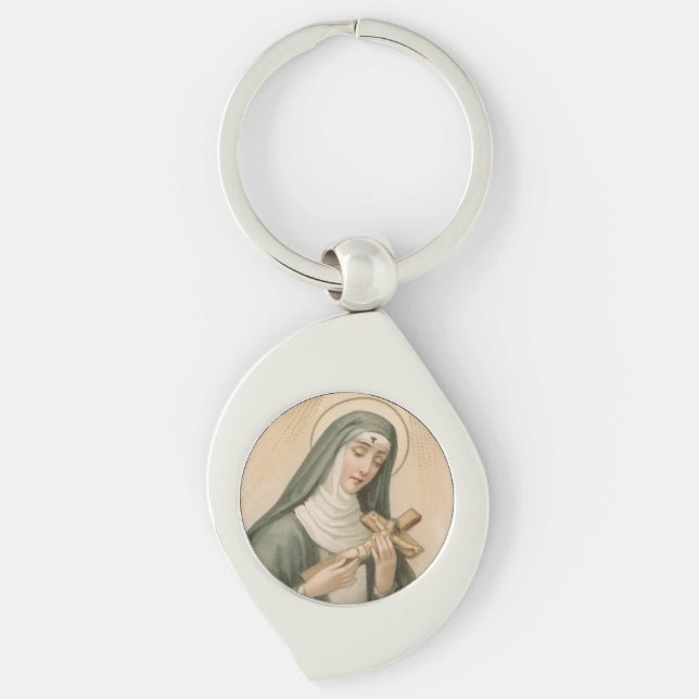 St. Rita of Cascia (M 015) Swirl Metall Silverfärgad Nyckelring (Framsidan)