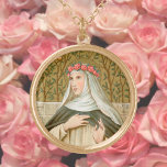 St. Ro i Lima (BK 020) Guldpläterat Halsband<br><div class="desc">Bild Kredit (BK 020): Antique image of St. Ro of Lima från ett sent 1800-tal-kromolitografiskt avtryck med gylta accents (Dominican Series,  No. 10),  ursprungligen publicerad av B. Kühlen,  på Mönchengladbach,  Tyskland,  från designerns privata samling av religiösa ephemera.   Feast: 23 augusti</div>