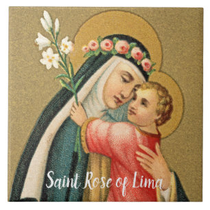 St. Ro i Lima och Kristus Child (M 023) Kakelplatta
