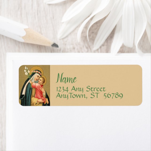 St. Ro i Lima och Kristus Child (M 023) Returadress Etikett (Insitu)