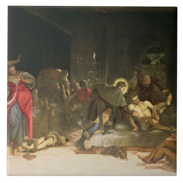 St. Roch som kurerar epidemin Kakelplatta (Framsidan)