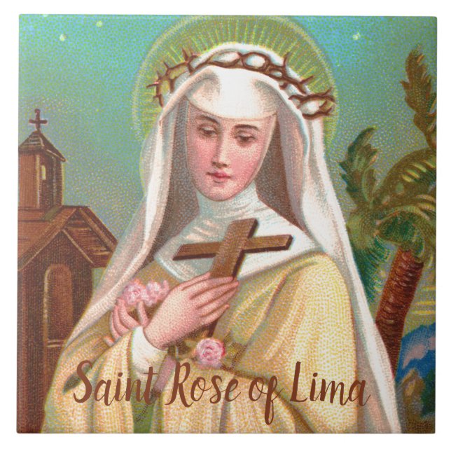 St. Rosa av Lima om natten (M 024) Kakelplatta (Framsidan)