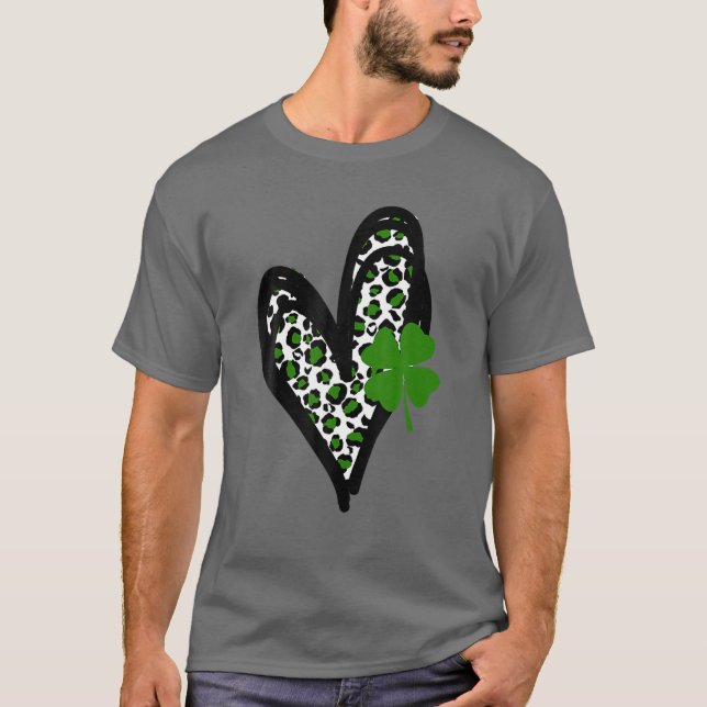 St.Sain Patrick's Day - Kärlek Shamrock Leopard He T Shirt (Framsida)