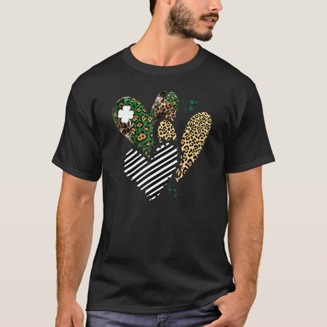 St Saint patrick's day Shamrock Heart Leopard Plai T Shirt (Framsida)