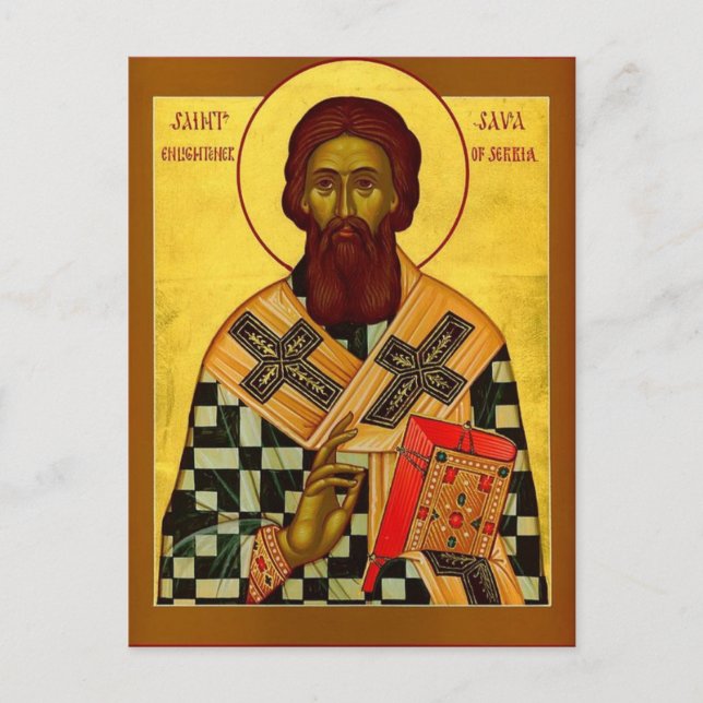 St. Sava, Serbiens första ärkebiskop Ortodoxa Icon Vykort (Framsida)