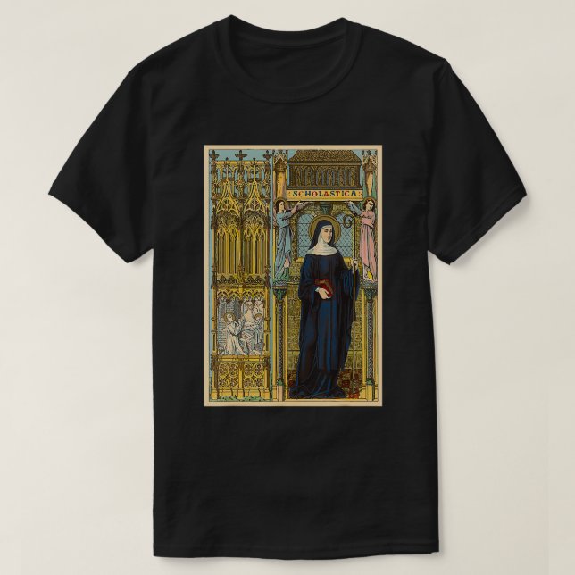 St Scholastica Benedict Catholic Saints Benedictin T Shirt (Design framsida)