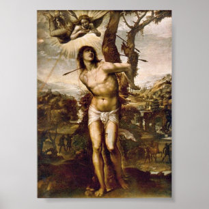 St. Sebastian och Madonna med Saints av Il Sodoma Poster