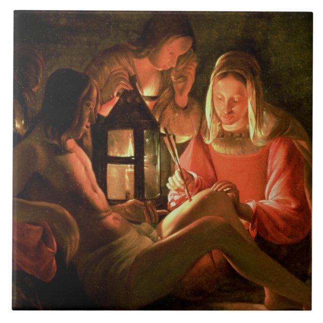 St. Sebastian som ansas av den heliga kvinnan Kakelplatta (Framsidan)