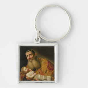 St. Simeon som framlägger den begynna Kristus Fyrkantig Silverfärgad Nyckelring
