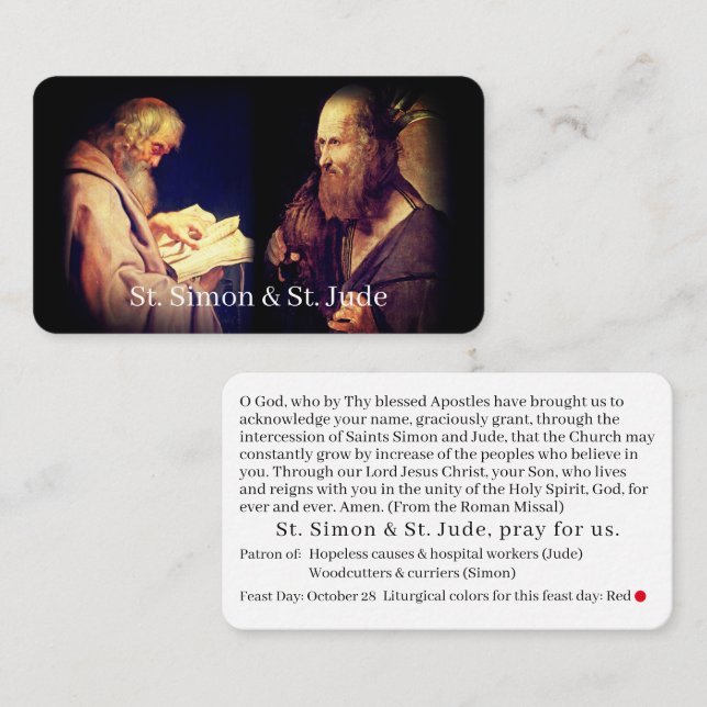 St. Simon & St. Jude Prayer Card (Fram/baksida)