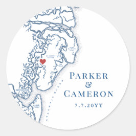 St. Simons Island och Sea Island Karta Wedding Fav Runt Klistermärke