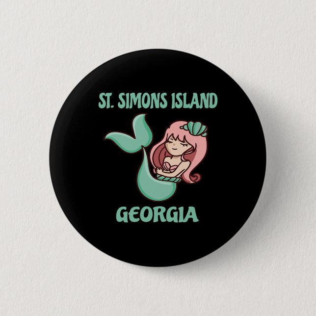 St. Simons Island Söt Mermaid Tematisk  Knapp (Framsida)