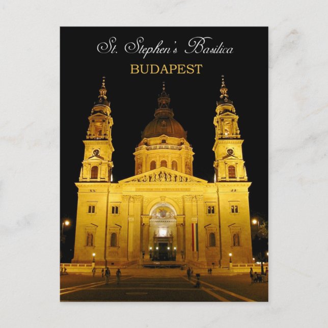 St. Stephen's Basilica nattetid, Budapest, Ungern Vykort (Framsida)