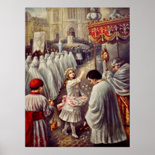 St. Teresa kastar blommor till den välsignade Sacr Poster
