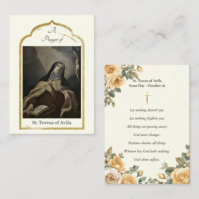 St. Teresa of Avila Roman Catholic Prayer Card Placeringskort (Fram/baksida)