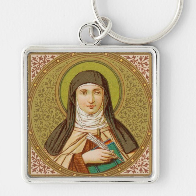 St. Teresa of Avila (SNV 27) Premium Square Fyrkantig Silverfärgad Nyckelring (Framsidan)