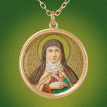 St. Teresa of Avila (SNV 27) Round Guldpläterat Halsband<br><div class="desc">Image Source: Antique image of St. Teresa of Avila from a late 1800-TAL chromoxyloGraph devotional print,  publicerad av St. Norbertus Verlag,  Wien,  Österrike,  i designerns samling av religiösa ephemera.   Feast: 15 oktober</div>