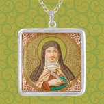 St. Teresa of Avila (SNV 27) Square Silverpläterat Halsband<br><div class="desc">Bild Kredit (SNV 27): Antique image of St. Teresa of Avila från ett nedlagt 1800-tal-färgtryck i kromolitografi,  som ursprungligen publicerades av St. Norbertus Verlag,  Wien,  Österrike,  från designerns samling av religiösa ephemera.   Feast: 15 oktober</div>