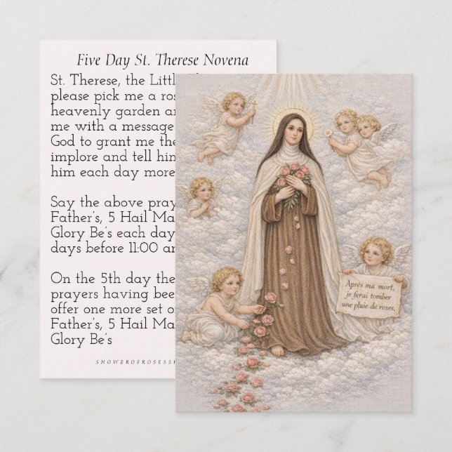 St. Therese 5-dagars novenabön katolsk (Fram/baksida)