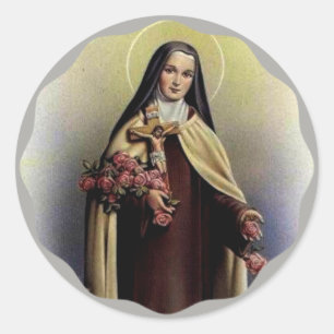 St. Therese av Lisieux med crucifixen/ro Runt Klistermärke