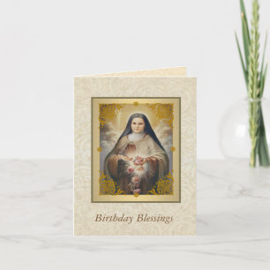 St. Therese av Lisieux som duschar rosa ros Kort