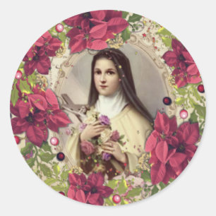 St. Therese av religiösan för Jesus julblommigt Runt Klistermärke