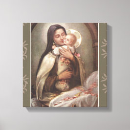 St. Therese Baby Jesus Manger Rosa ros Canvastryck