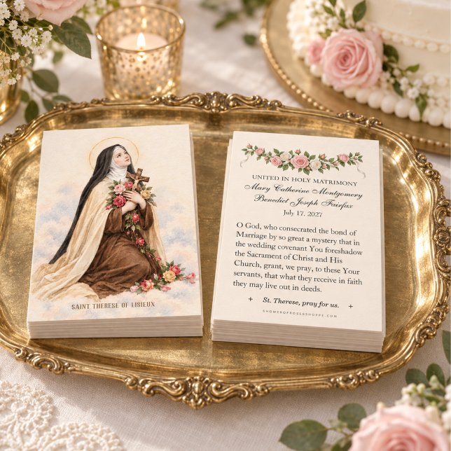 St. Therese bröllopsbönkort, lilla blomma  Visitkort (Skapare uppladdad)
