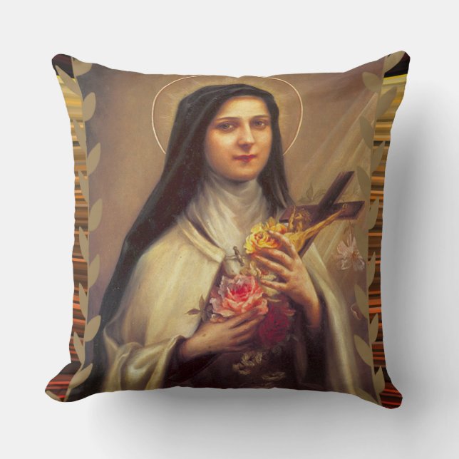 St. Therese den lilla blomman rosor krucifix Kudde (Framsida)
