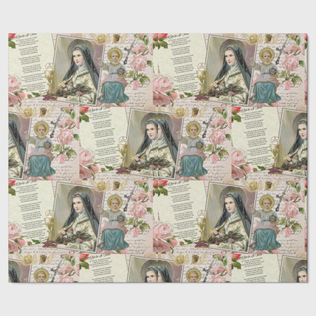 St. Therese Dikt Vintage Catholic Rosary Collage Presentpapper (Seam)