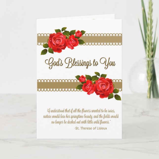 St. Therese Greeting Card w/scripture inuti Kort (Framsida)