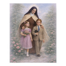 St. Therese Guiding Children Roses Katolsk