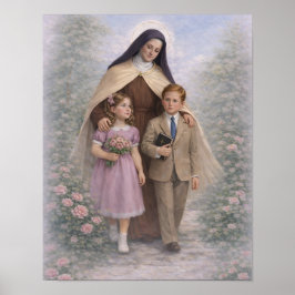 St. Therese Guiding Children Roses Katolsk Poster