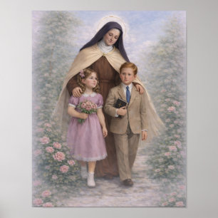 St. Therese Guiding Children Roses Katolsk Poster