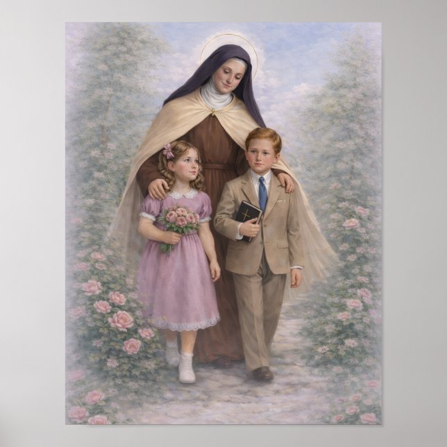 St. Therese Guiding Children Roses Katolsk Poster (Framsidan)