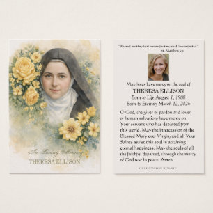 St. Therese gula blommiga begravningsbön minnesmär Visitkort