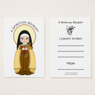 St. Therese Jesus Andlig Bouquet Prayer Card Visitkort