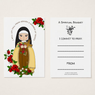 St. Therese Jesus Andlig Bouquet Prayer Rosor Visitkort