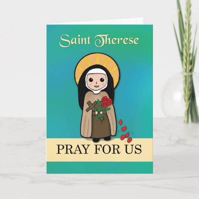 St. Therese Lisieux Pray for Us Simple Catholic Kort (Framsida)